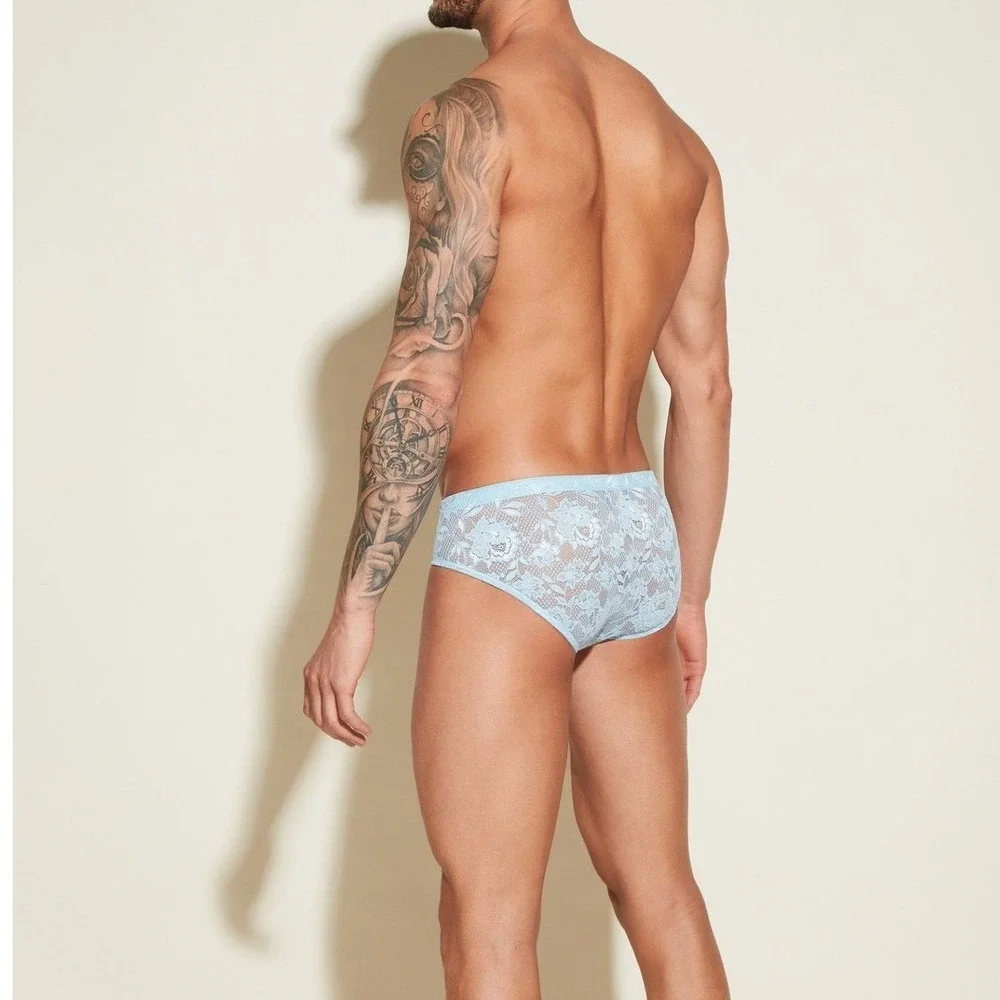 Cosabella Mens Never Say‎ Never Lace Briefs Light Blue Low Rise Pouch Underwear